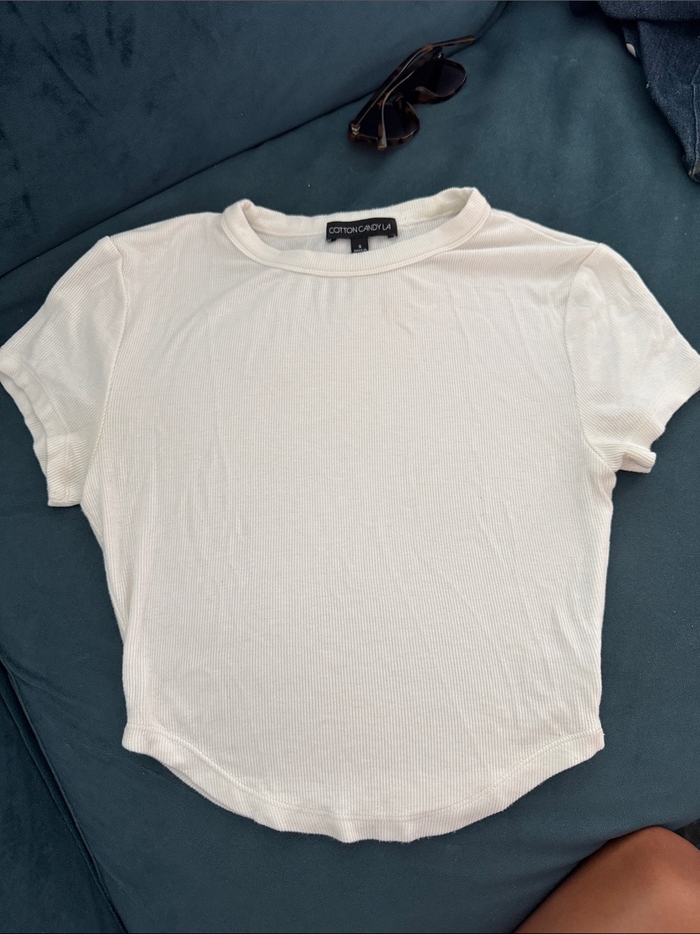 COTTON CANDY Cream Ribbed Crewneck Short Sleeve Tee